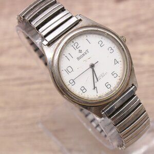 Vintage Signet Watch Mens Silver Tone Stainless Steel White Quartz Dial 90s